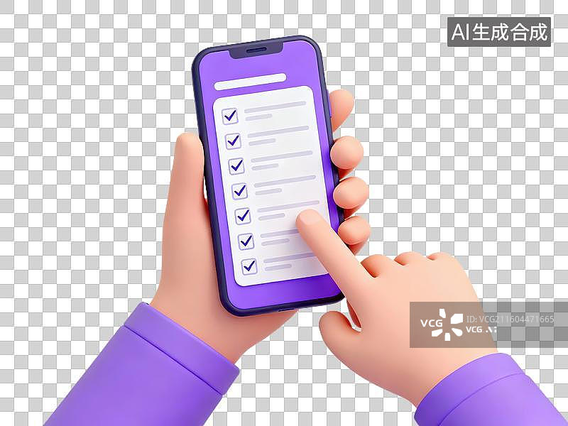 【AI数字艺术】手持手机点击检查清单图片素材