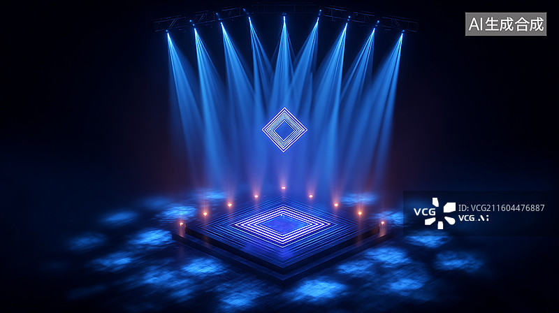 【AI数字艺术】舞台灯光下的蓝色菱形图片素材