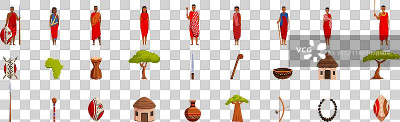 马赛人图标集 非洲部落成员佩戴图片素材