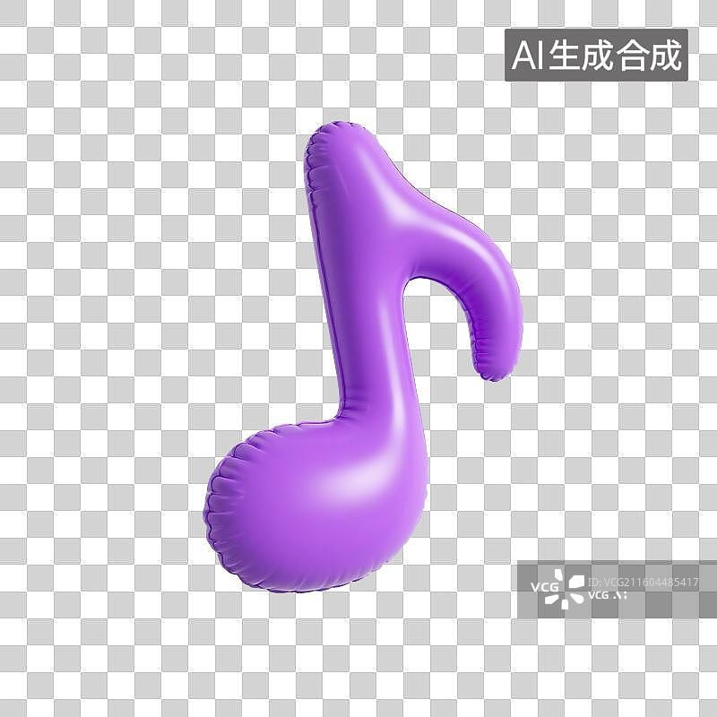 【AI数字艺术】3D渲染，充气膨胀风格，卡通音符，音符，音乐，旋律，免抠元素图片素材
