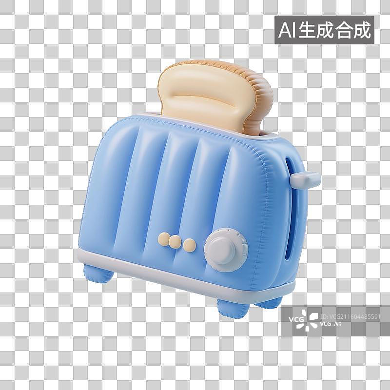 【AI数字艺术】3D渲染，卡通小家电，蓝色烤面包机，多士炉，免抠元素图片素材