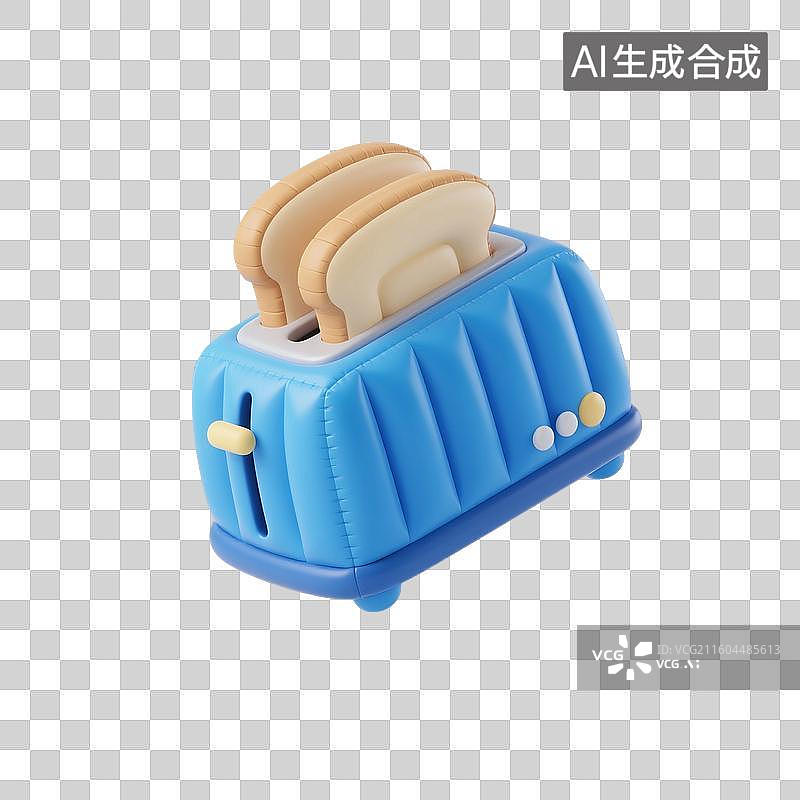【AI数字艺术】3D渲染，卡通小家电，蓝色烤面包机，多士炉，免抠元素图片素材