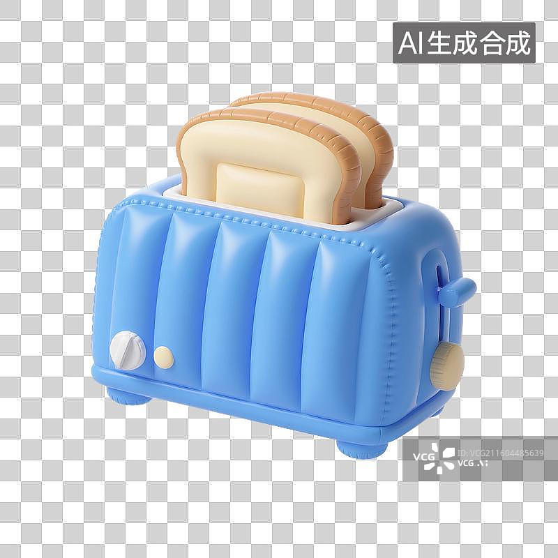 【AI数字艺术】3D渲染，卡通小家电，蓝色烤面包机，多士炉，免抠元素图片素材