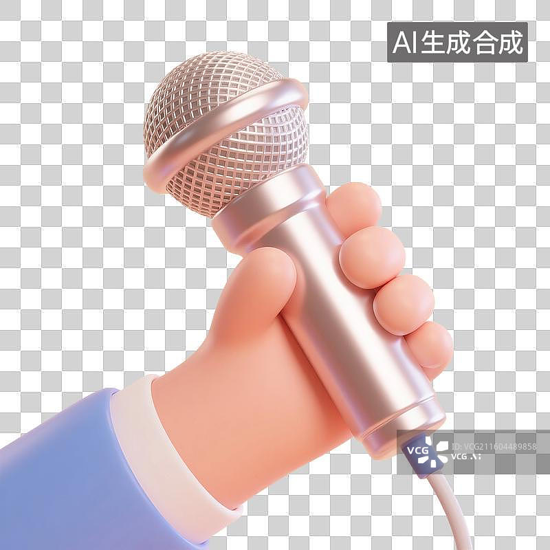 【AI数字艺术】3D渲染，手里拿着麦克风，话筒，演讲，主持，新闻媒体采访访问，免抠元素图片素材