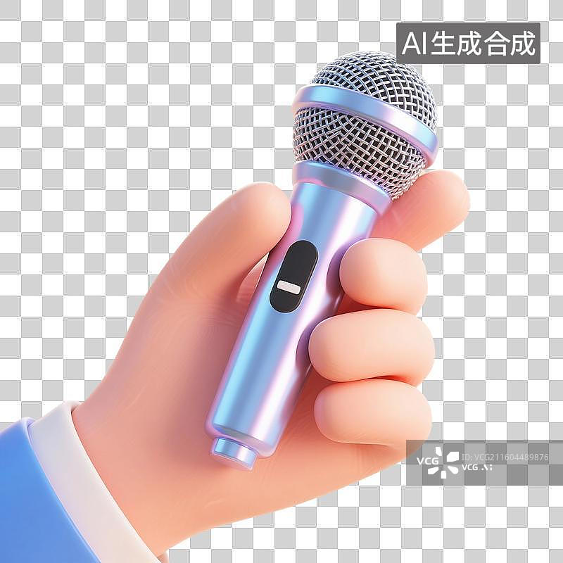 【AI数字艺术】3D渲染，手里拿着麦克风，话筒，演讲，主持，新闻媒体采访访问，免抠元素图片素材
