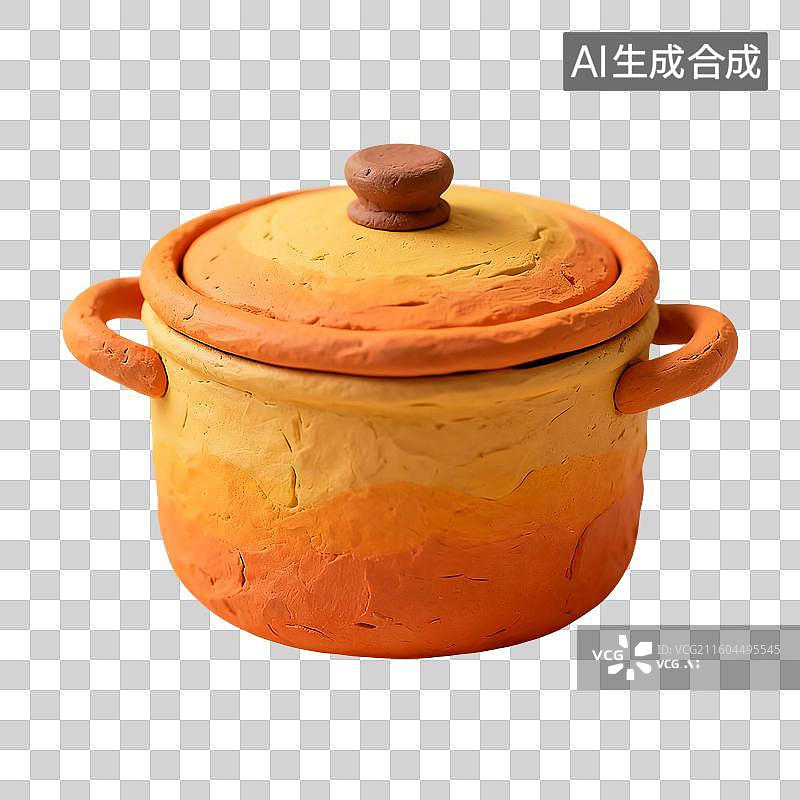 【AI数字艺术】3D渲染，卡通粘土风格，锅，汤锅，厨房用品，烹饪，烹调，料理，美食，免抠元素图片素材