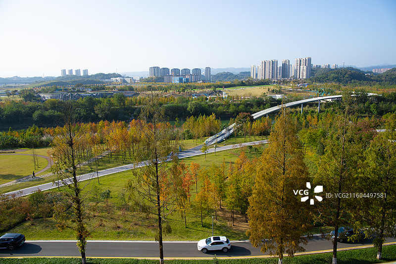 湖北宜昌点军区卷桥河湿地公园秋意正浓图片素材
