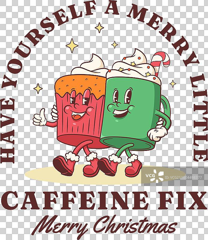 圣诞节复古风味咖啡和可可纸杯蛋糕图片素材