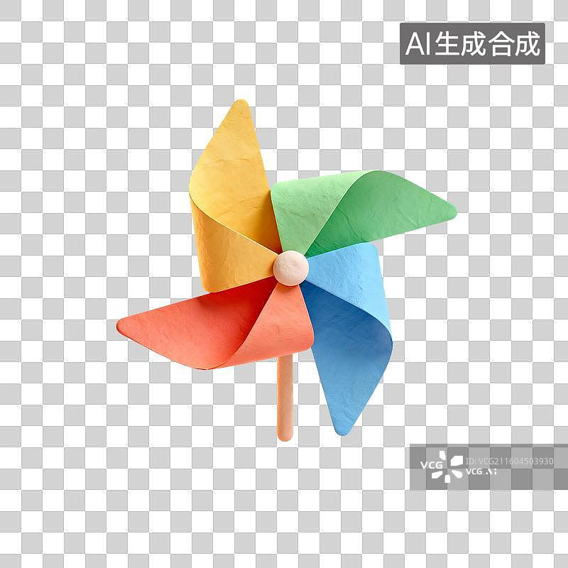 【AI数字艺术】3D渲染，卡通纸风车，风车，玩具，夏天，免抠元素图片素材