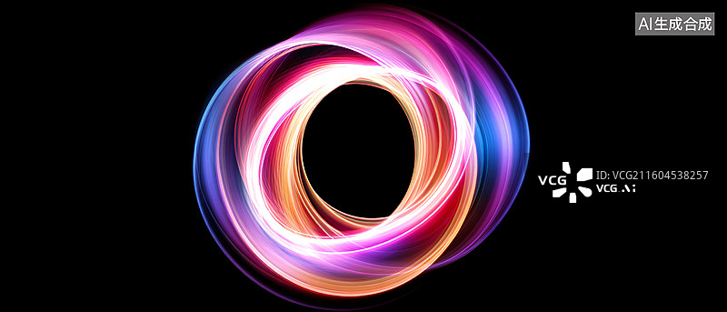 【AI数字艺术】霓虹发光炫彩光影圆环图片素材