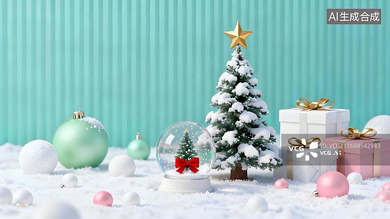 【AI数字艺术】圣诞装饰雪景摆拍图片素材
