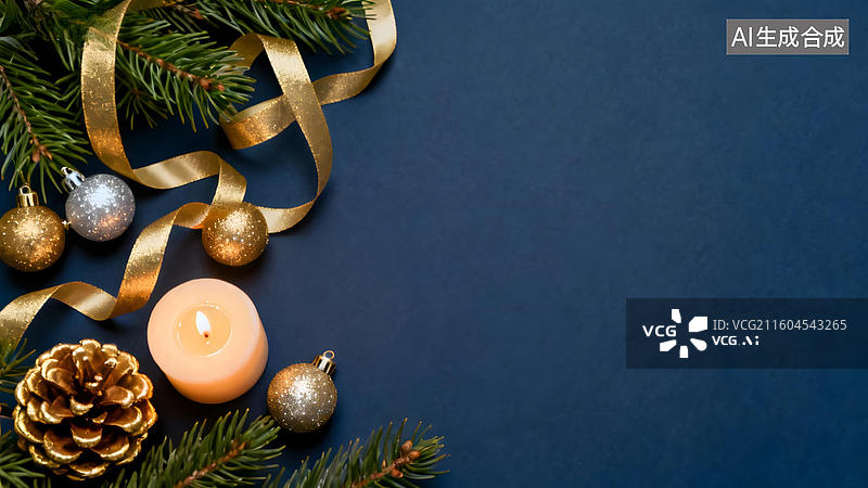 【AI数字艺术】圣诞装饰与蜡烛静物图片素材
