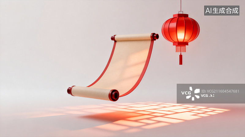【AI数字艺术】传统文化，中国传统卷轴，卷轴，春节，新年，卷轴背景图片素材