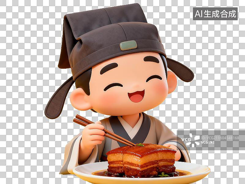 【AI数字艺术】卡通Q萌苏东坡美食免抠素材图片素材