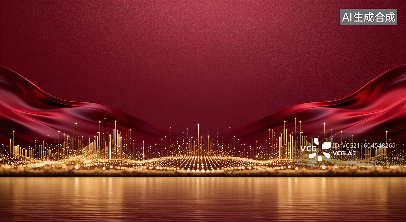 【AI数字艺术】红色抽象科技背景，城市建设发展图片素材
