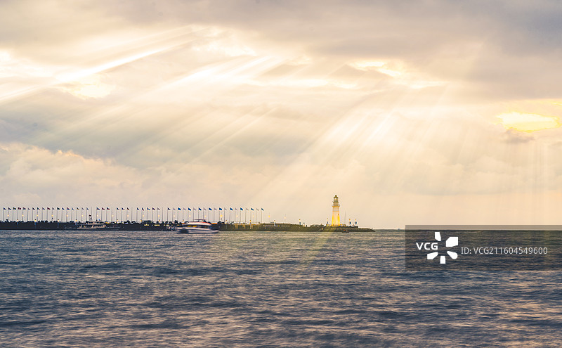 青岛情人坝晚霞场景图片素材