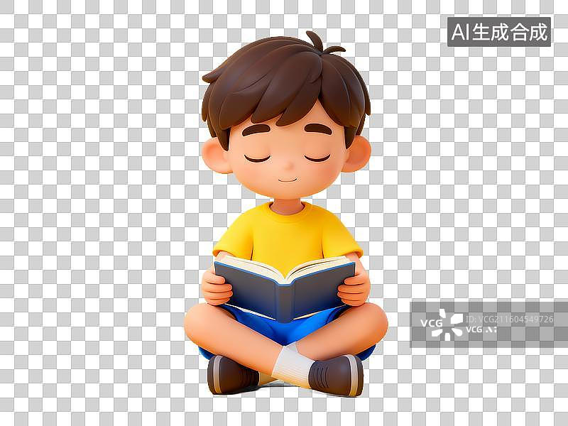 【AI数字艺术】卡通Q萌阅读男孩免抠素材图片素材