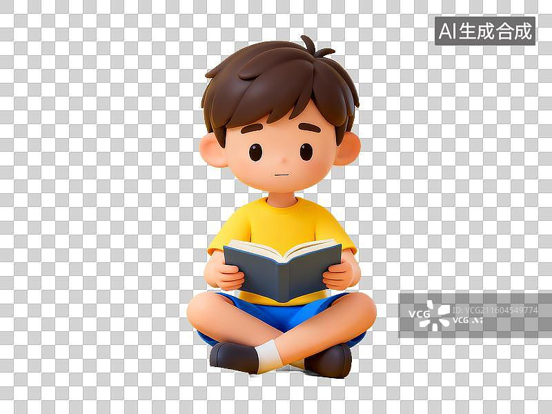【AI数字艺术】卡通Q萌阅读男孩免抠素材图片素材