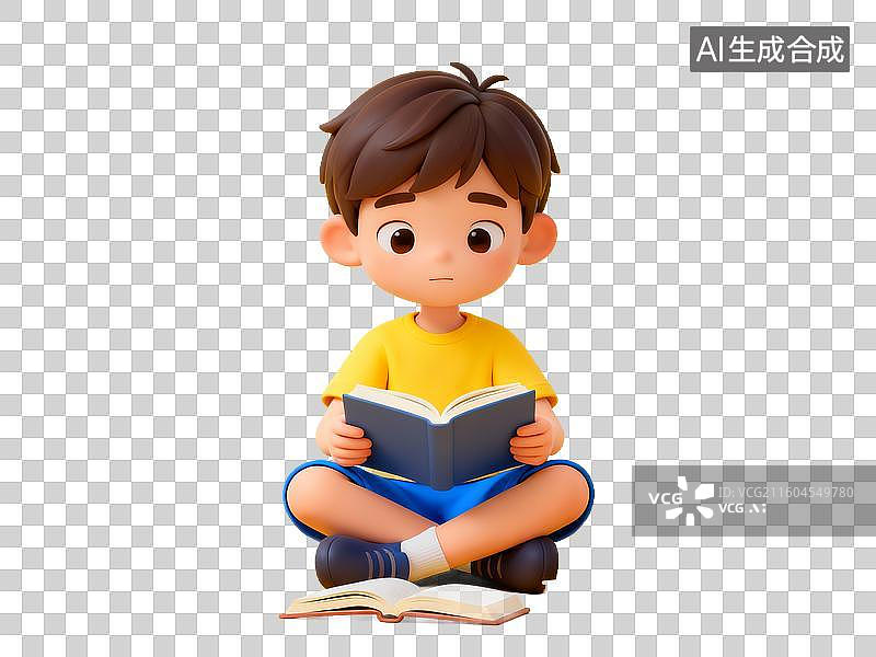 【AI数字艺术】卡通Q萌阅读男孩免抠素材图片素材
