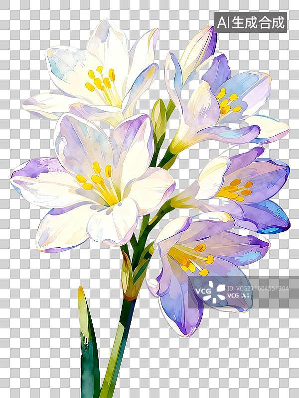 【AI数字艺术】小苍兰 香雪兰 水彩插画花卉系列图片素材