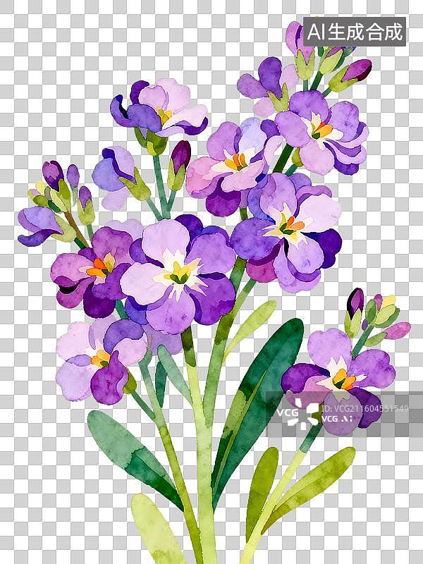 【AI数字艺术】紫罗兰 水彩插画花卉系列图片素材