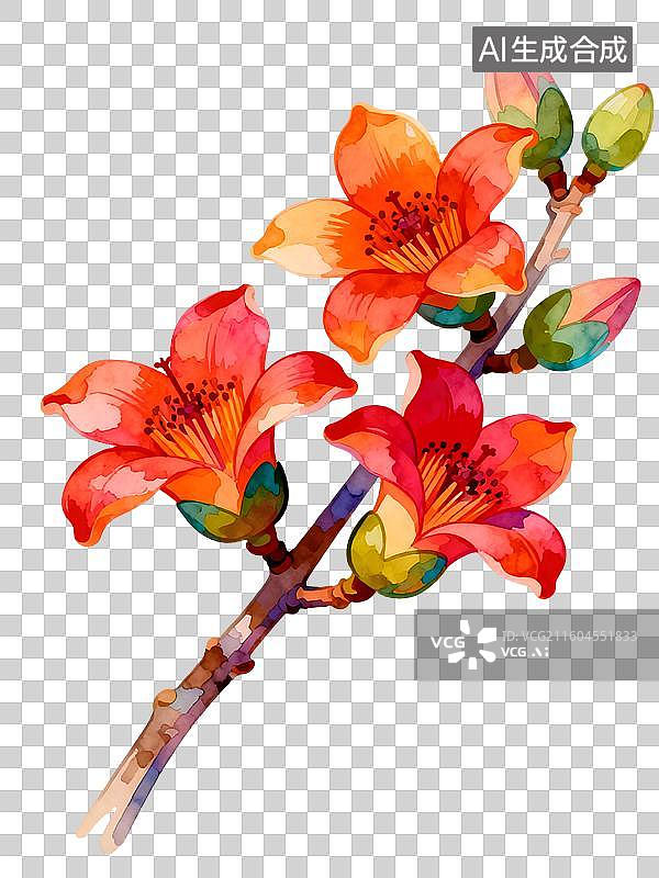 【AI数字艺术】木棉树 木棉花 水彩插画花卉系列图片素材