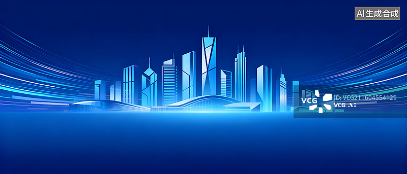 【AI数字艺术】蓝色科技都市未来感建筑群图片素材