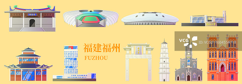 国潮风新中式黄色福建福州旅游景点建筑图片素材