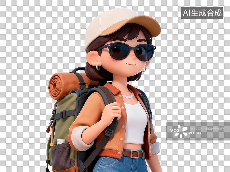 【AI数字艺术】旅游出行主题 卡通Q萌户外背包客免抠素材图片素材