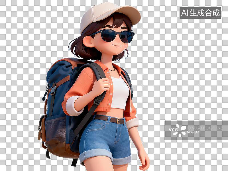【AI数字艺术】旅游出行主题 卡通Q萌户外背包客免抠素材图片素材