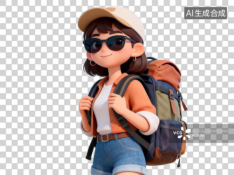 【AI数字艺术】旅游出行主题 卡通Q萌户外背包客免抠素材图片素材