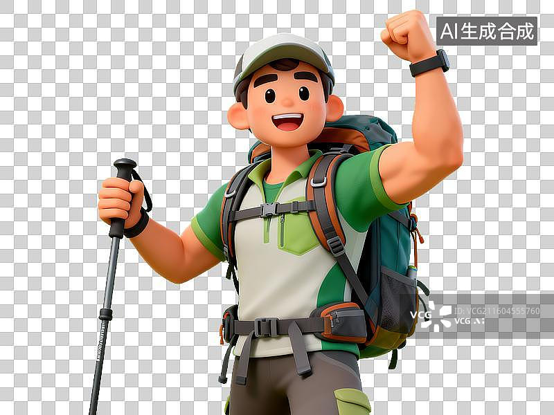 【AI数字艺术】旅游出行主题 卡通Q萌登山成功男性免抠素材图片素材
