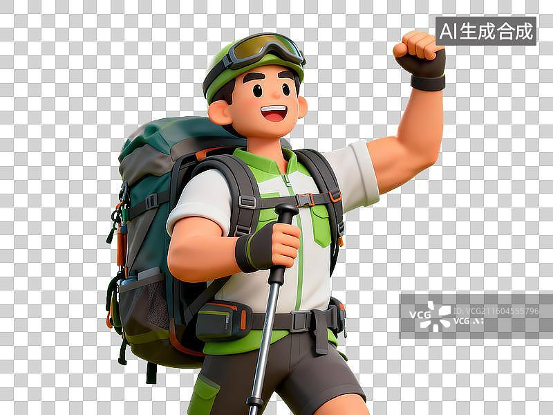 【AI数字艺术】旅游出行主题 卡通Q萌登山成功男性免抠素材图片素材