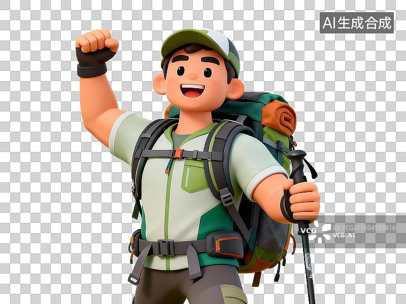 【AI数字艺术】旅游出行主题 卡通Q萌登山成功男性免抠素材图片素材