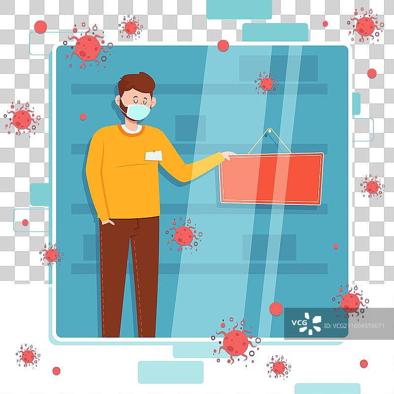 有机扁平化风格人物挂上关闭的招牌图片素材