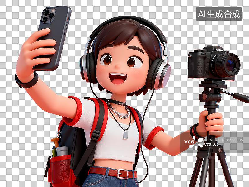 【AI数字艺术】旅游出行主题 卡通Q萌旅行博主直播免抠素材图片素材