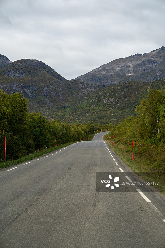 挪威诺尔兰郡纳尔维克通往雷纳的公路自然风光图片素材