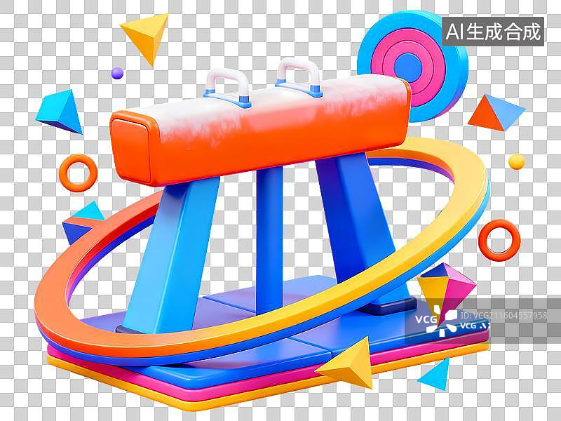 【AI数字艺术】鞍马体操设备3D立体C4D渲染醒目强对比激情氛围体育项目卡通插画元素图片素材