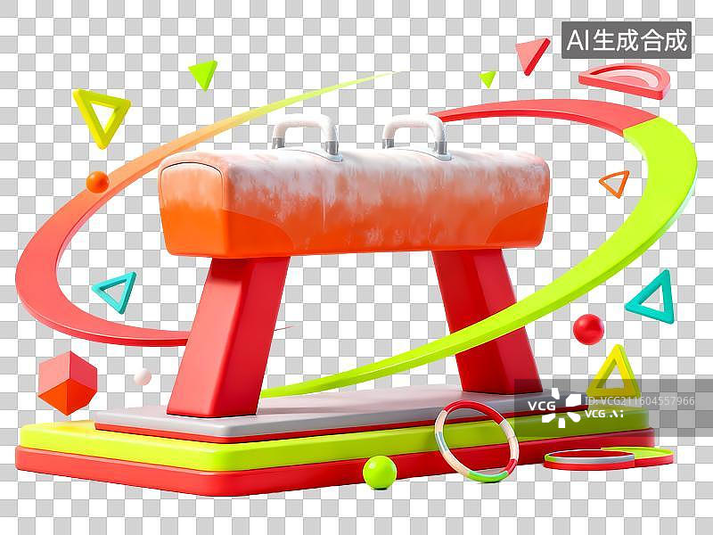 【AI数字艺术】鞍马体操设备3D立体C4D渲染醒目强对比激情氛围体育项目卡通插画元素图片素材