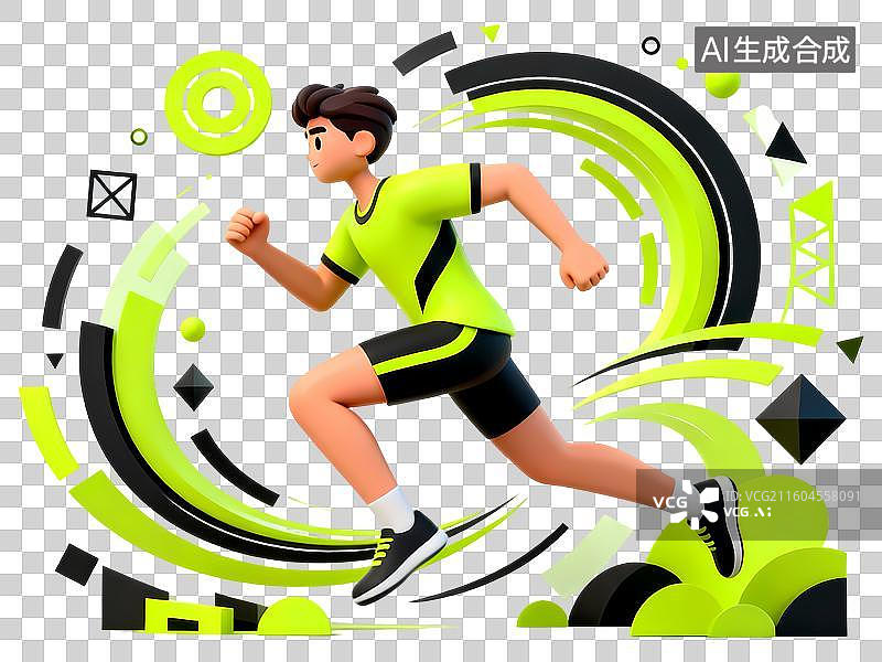 【AI数字艺术】男运动员跑步冲刺3D立体C4D渲染醒目强对比激情氛围体育项目卡通插画元素图片素材