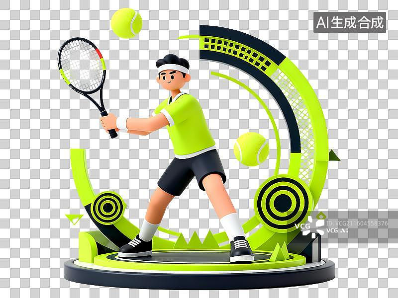 【AI数字艺术】网球男运动员击球3D立体C4D渲染醒目强对比激情氛围体育项目卡通插画元素图片素材