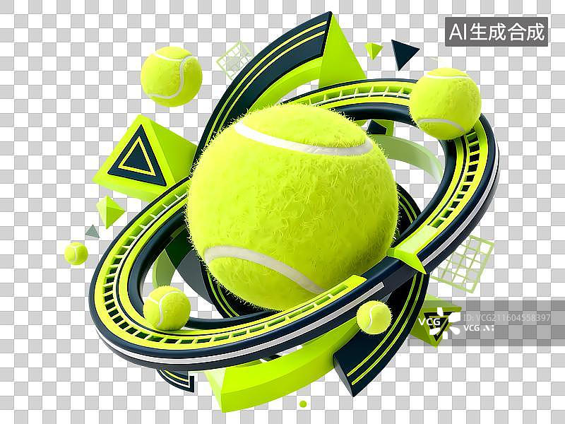 【AI数字艺术】网球场地模型3D立体C4D渲染醒目强对比激情氛围体育项目卡通插画元素图片素材