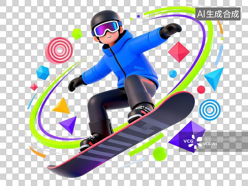 【AI数字艺术】单板跳台滑雪运动员姿势3D立体C4D渲染醒目强对比激情氛围体育项目卡通插画元素图片素材