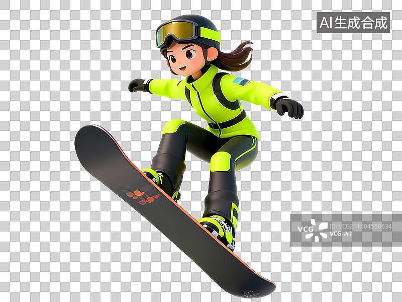 【AI数字艺术】单板跳台滑雪运动员姿势3D立体C4D渲染醒目强对比激情氛围体育项目卡通插画元素图片素材
