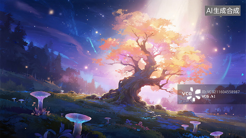 【AI数字艺术】生命之树的治愈光晕图片素材