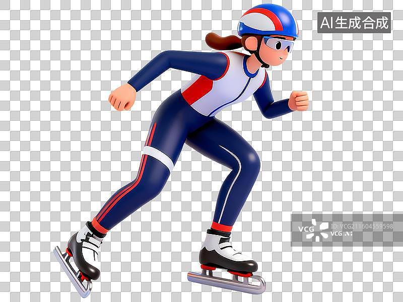 【AI数字艺术】滑冰运动员冲刺短道速滑3D立体C4D渲染醒目强对比激情氛围体育项目卡通插画元素图片素材