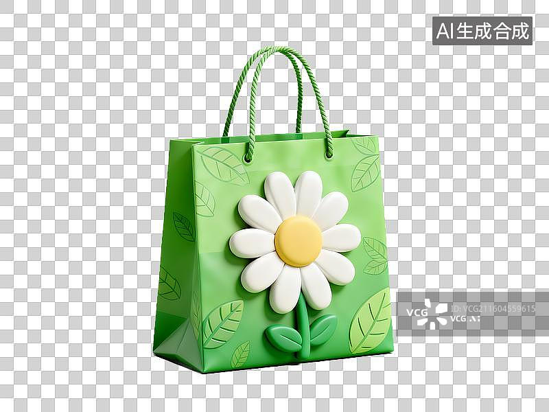 【AI数字艺术】电商购物 促销元素 绿色花朵图案购物袋图片素材