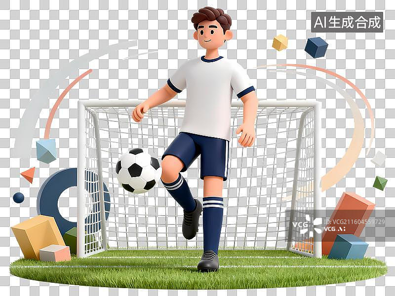 【AI数字艺术】踢足球男性3D立体C4D渲染醒目强对比激情氛围体育项目卡通插画元素图片素材