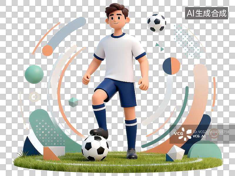 【AI数字艺术】踢足球男性3D立体C4D渲染醒目强对比激情氛围体育项目卡通插画元素图片素材