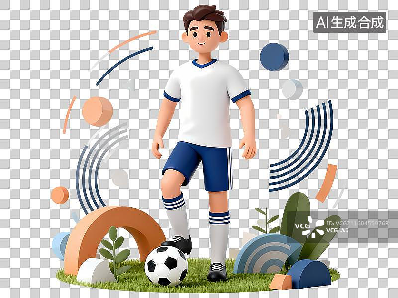 【AI数字艺术】踢足球男性3D立体C4D渲染醒目强对比激情氛围体育项目卡通插画元素图片素材